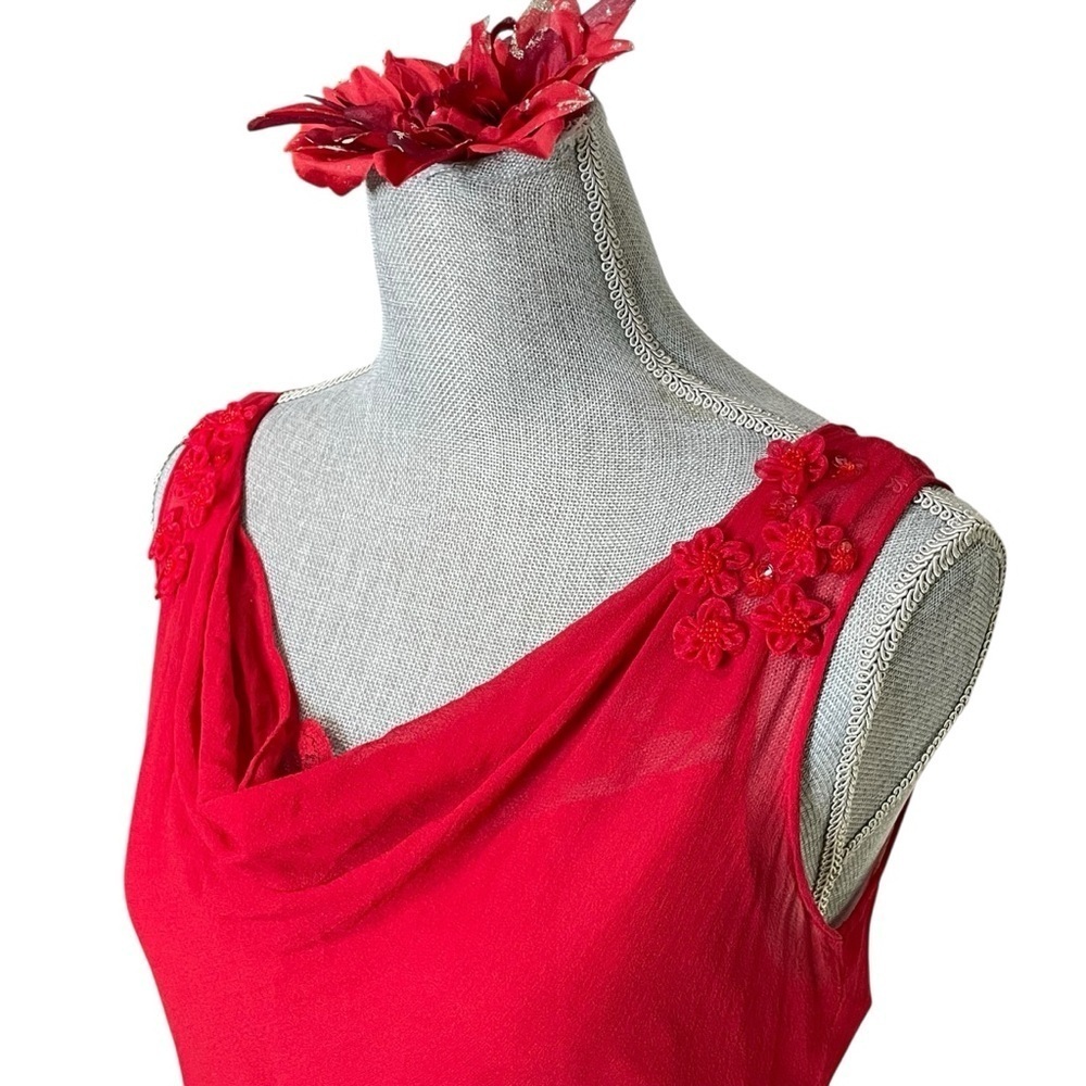 I.C.E 90’s Vtg. y2K Silk, Fairy Red Sleeveless Dress Floral Accents size 10 - Picture 12 of 16
